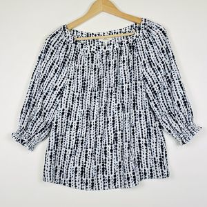 NEW H Halston Womens XS Top Sky Captain Stripe Boho Blouse Loose Casual Coastal